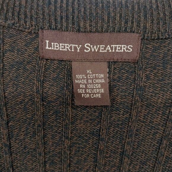 Liberty Sweaters 100% Cotton Green Brown Button Knit Sweater Vest Size XL - Picture 3 of 4